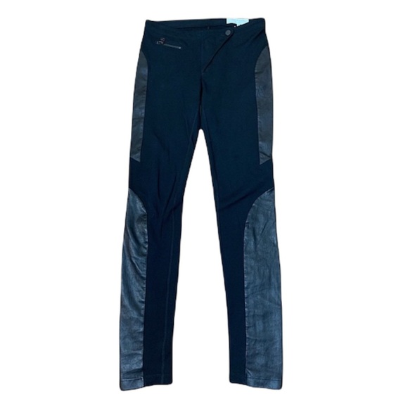 Rag & Bone Black Leather Patch Panelled Moto Skinny Legging Pants - Picture 1 of 11
